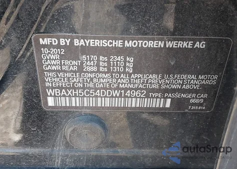 2013 BMW 528I xDrive from USA, damaged, VIN WBAXH5C54DDW14962